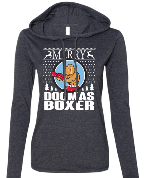 Merry Dogmas Boxer T Shirt, This Girl Loves Christmas T Shirt (Anvil Ladies Ringspun Hooded)