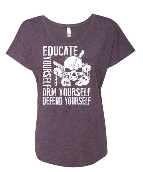Educate Yourself Arm Yourself T Shirt, Being A Veteran T Shirt, Cool Shirt (Ladies' Triblend Dolman Sleeve)