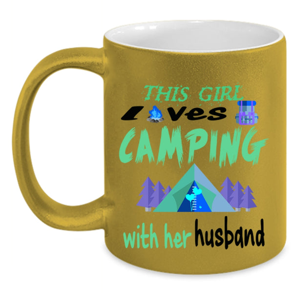 Married Coffee Mug, This Girl Loves Camping With Her Husband Accent Mug