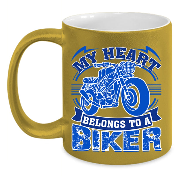 I Love Biker Coffee Mug, My Heart Belongs To A Biker Accent Mug