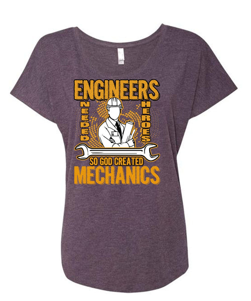 God Created Mechanics T Shirt, I Love Mechanic T Shirt, Cool Shirt (Ladies' Triblend Dolman Sleeve)