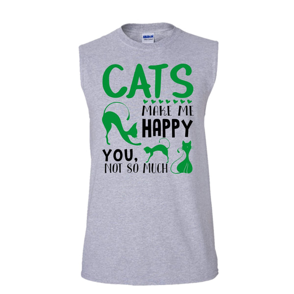 Cats Make Me Happy Shirt, You Not So Much Shirt, Cute Cat Shirt (Men's Cotton Sleeveless)