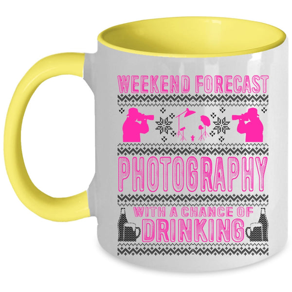 Cute Photographer Coffee Mug, Weekend Forecast Photography Accent Mug