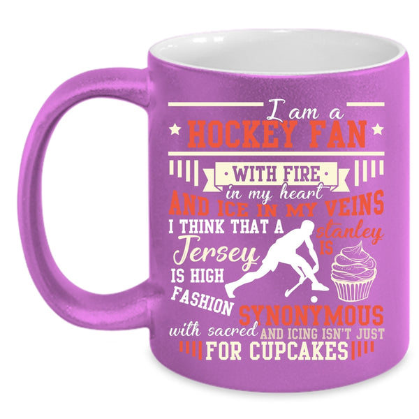 I Am A Hockey Fan With Fire In My Heart Coffee Mug, Sport Coffee Cup