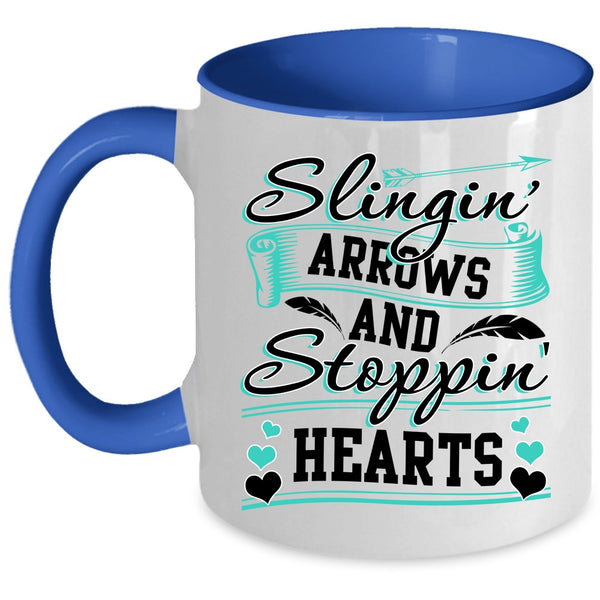 Stopping Heart Coffee Mug, Slinging Arrows Accent Mug