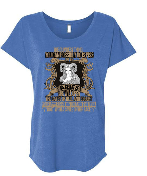 Aries She Will Open The Gates T Shirt, Being An Aries T Shirt, Cool Shirt (Ladies' Triblend Dolman Sleeve)