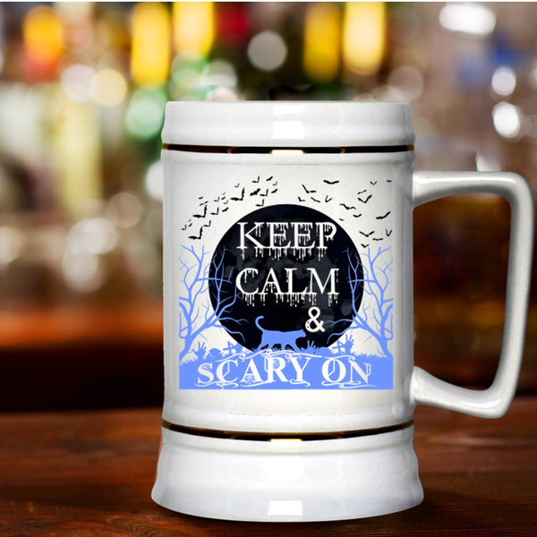 Funny Halloween Beer Stein 22oz, Keep Calm And Scary On Beer Mug