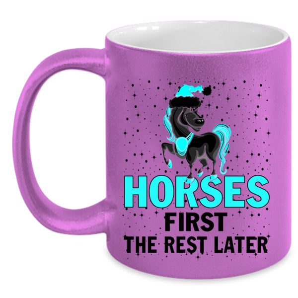 Merry Little Christmas Coffee Mug, Horses First The Rest Later Accent Mug