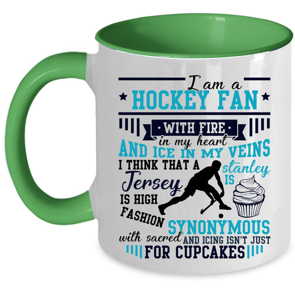 Sport Coffee Mug, I Am A Hockey Fan With Fire In My Heart Accent Mug
