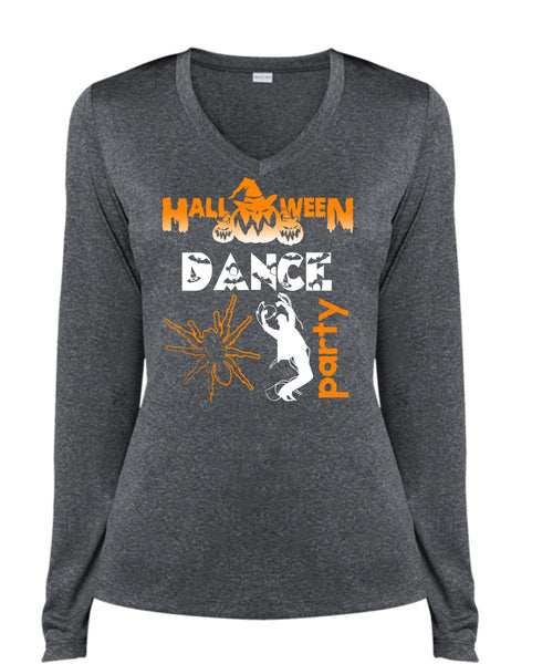 Halloween Dance Party T Shirt, I Love You Pumpkin T Shirt, Cool Shirt (Ladies LS Heather V-Neck)