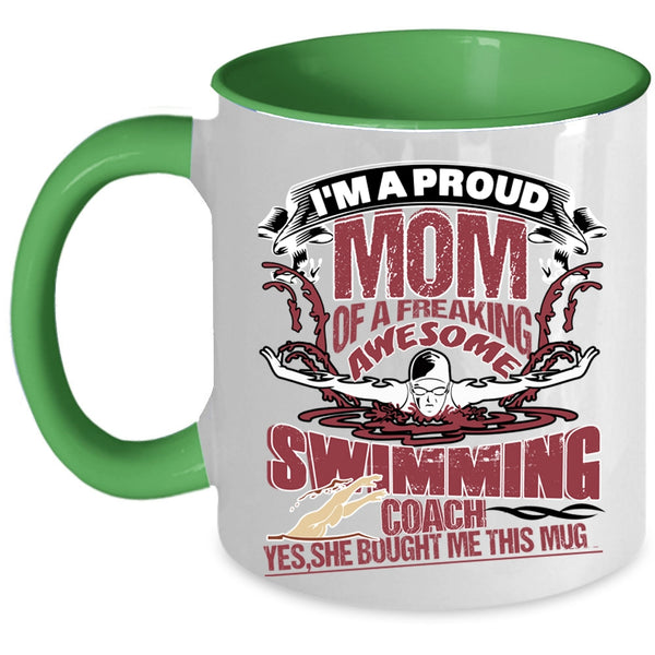 Awesome Coach Coffee Mug, I'm A Proud Mom Of A Swimming Coach Accent Mug