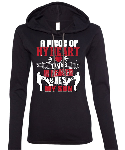 My Heart Lives In Heaven T Shirt, He's My son T Shirt (Anvil Ladies Ringspun Hooded)