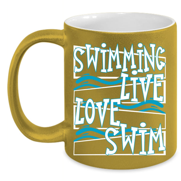 Swimming Live Love Swim Coffee Mug, Cute Swimmer Coffee Cup