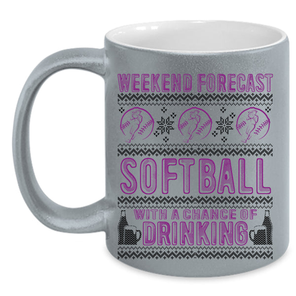 Chance Of Drinking Coffee Mug, Weekend Forecast Softball Accent Mug