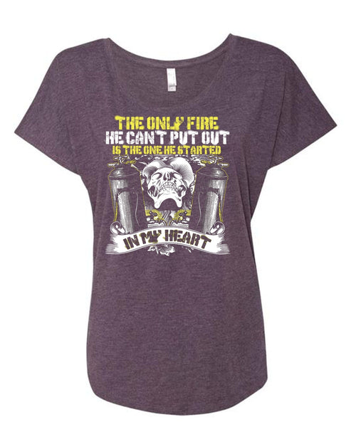 The Only Fire T Shirt, He Can't Put Out T Shirt, Cool Shirt (Ladies' Triblend Dolman Sleeve)
