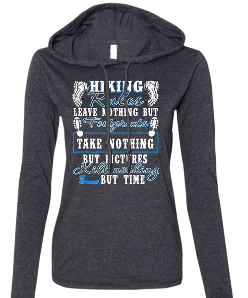 Hiking Rules T Shirt, Footprint T Shirt (Anvil Ladies Ringspun Hooded)