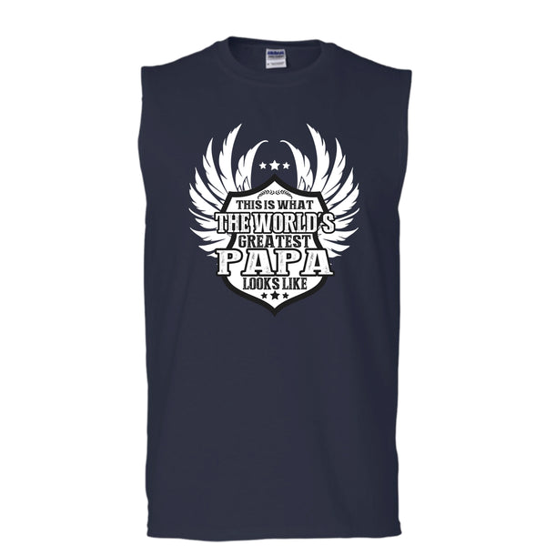 The World's Greatest Papa T Shirt, Greatest Papa Looks Like T Shirt, Cool T Shirt (Men's Cotton Sleeveless)
