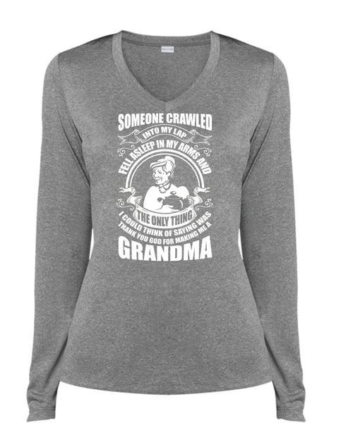 Making Me A Grandma T Shirt, Being A Nana T Shirt, Cool Shirt (Ladies LS Heather V-Neck)