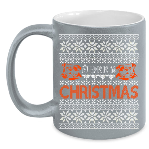 Merry Christmas Coffee Mug, Cute Pit Bull Lovers Coffee Cup