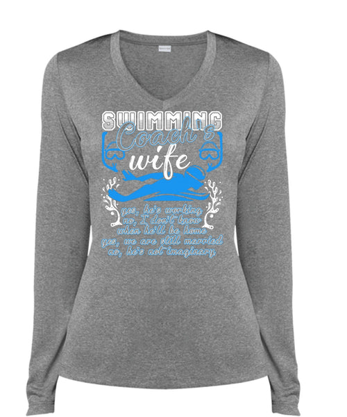 Swimming Coach's Wife T Shirt, We Are Still Married T Shirt, Cool Shirt (Ladies LS Heather V-Neck)