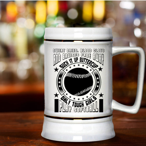 Awesome Girls Beer Stein 22oz, Only Touch Girls Play Softball Beer Mug