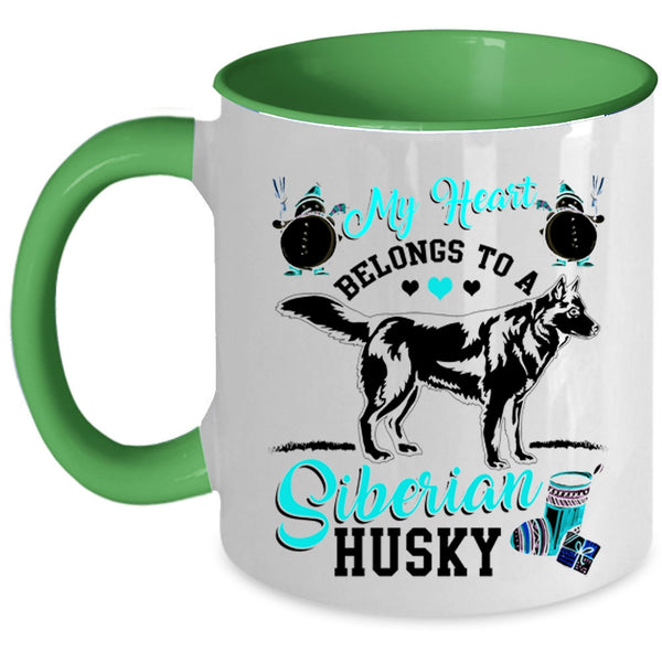 Funny Husky Coffee Mug, My Heart Belongs To A Siberian Husky Accent Mug