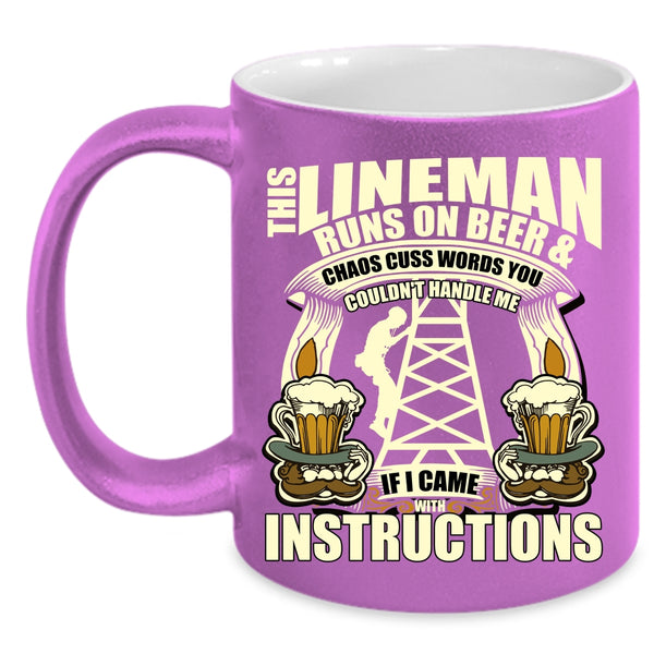 This Lineman Runs On Beer Coffee Mug, Awesome Linemans Coffee Cup