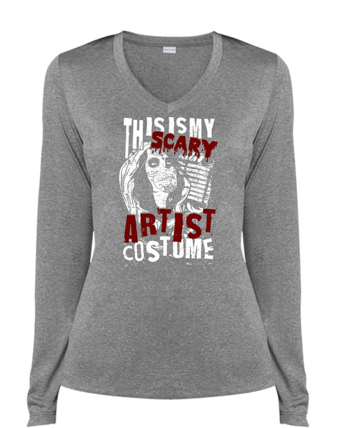 This Is My Scary Artist Costume T Shirt, Being A Hair Stylist T Shirt, Cool Shirt (Ladies LS Heather V-Neck)