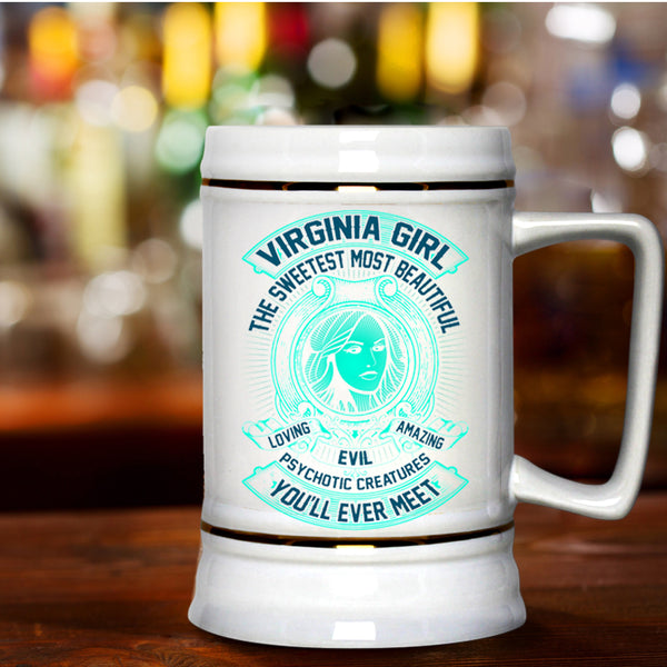 The Sweetest Most Beautiful Loving Girl Beer Stein 22oz, Virginia Girl Beer Mug
