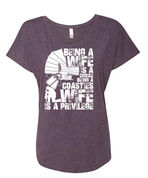 Being A Wife T Shirt, Coasties Wife T Shirt, Cool Shirt (Ladies' Triblend Dolman Sleeve)