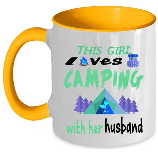 Married Coffee Mug, This Girl Loves Camping With Her Husband Accent Mug