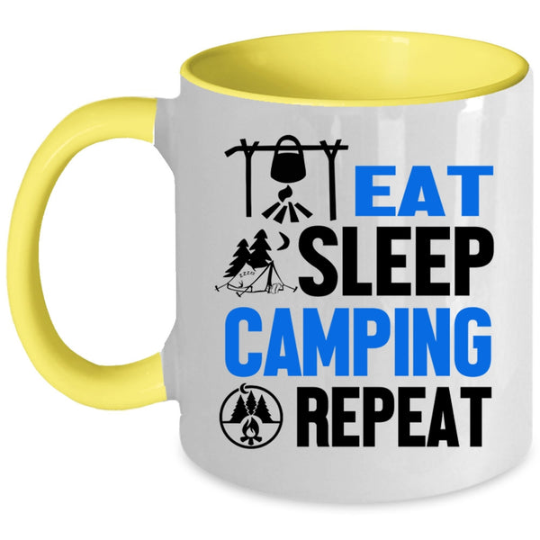 I Love Camping Coffee Mug, Eat Sleep Camping Repeat Accent Mug