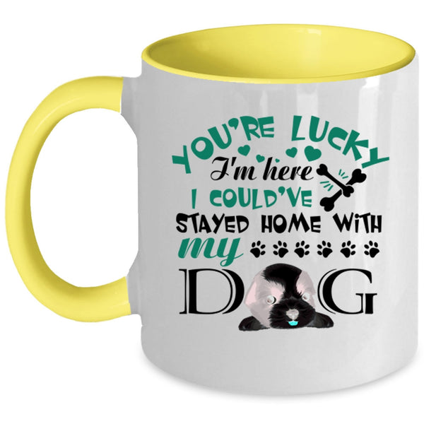 Cute Dogs Coffee Mug, I Could've Stayed Home With My Dog Accent Mug
