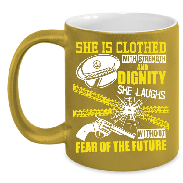 She Is Clothed With Strength Coffee Mug, Female Policeman Coffee Cup