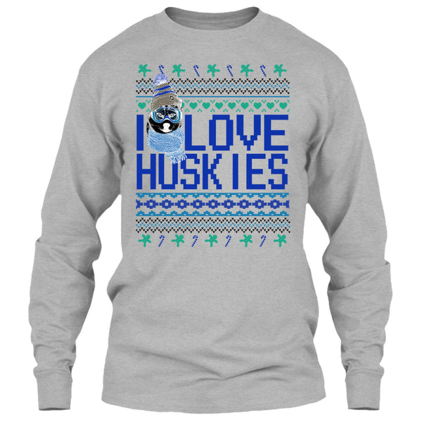 I Love Huskies T Shirt, Dog Merry Christmas T Shirt