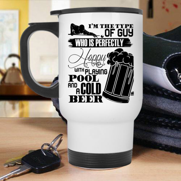 Cool Dad Travel Mug, Happy With Playing Pool And A Cold Beer Mug
