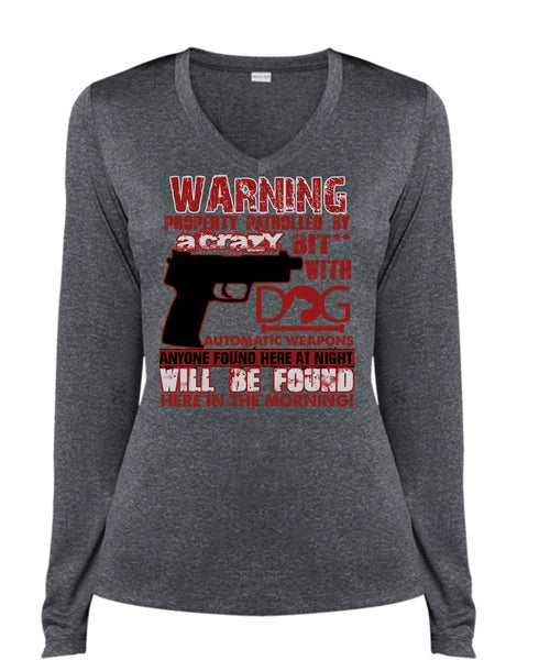 Dog Automatic Weapons T Shirt, Being A Veteran T Shirt, Cool Shirt (Ladies LS Heather V-Neck)