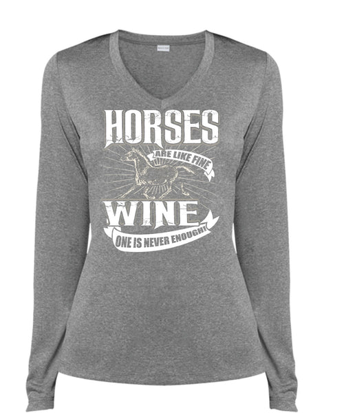 Horses Are Like Fine Wine T Shirt, Being An Equestrian T Shirt, Cool Shirt (Ladies LS Heather V-Neck)