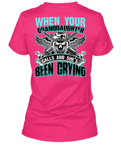 When Your Granddaughter Calls T Shirt, Being A Grandkid T Shirt, Cool Shirt (Ladies LS Heather V-Neck)