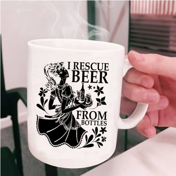 Cute Beer Drinker Coffee Mug, I Rescue Beer From Bottles Cup