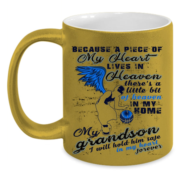 My Grandson Coffee Mug, A Piece Of My Heart Lives In Heaven Accent Mug