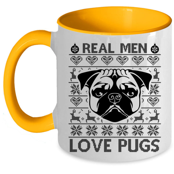 Christmas Gift For Dad Coffee Mug, Real Men Love Pugs Accent Mug
