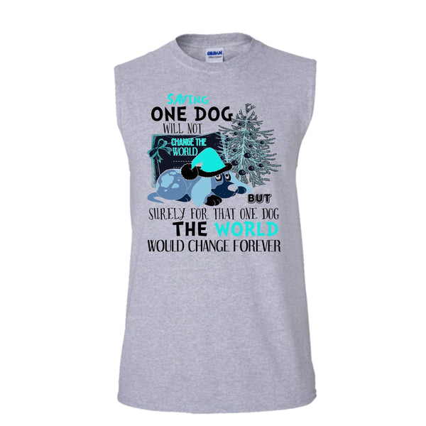 Saving One Dog Will Not Change The world T Shirt, Dog Happy Merry Christmas T Shirt, Awesome t-shirts (Men's Cotton Sleeveless)