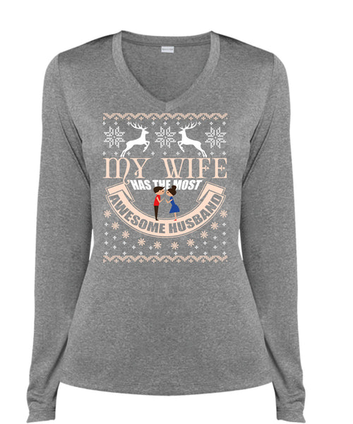My Wife Has The Most Awesome Husband T Shirt, This Girl Loves Christmas T Shirt, Cool Shirt (Ladies LS Heather V-Neck)