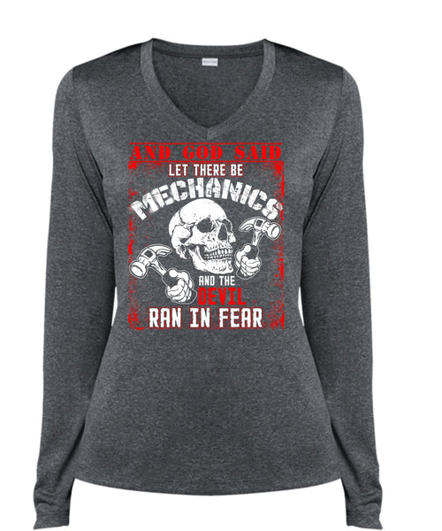 Let There Be Mechanics T Shirt, Being A Mechanic T Shirt, Cool Shirt (Ladies LS Heather V-Neck)
