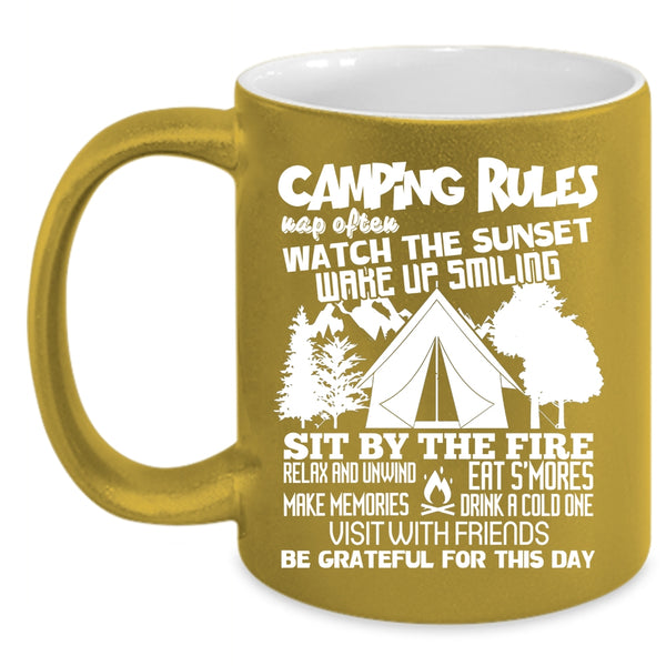 Camping Rules Coffee Mug, Awesome Gift For Camper Coffee Cup