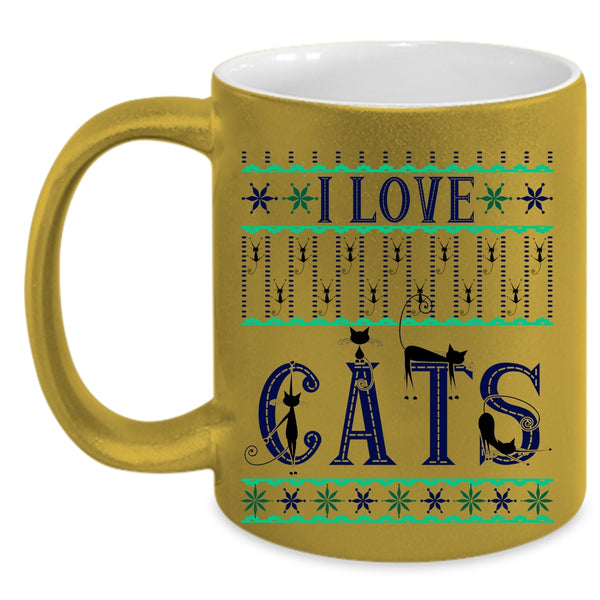 Christmas Gift For Cat Lover Coffee Mug, I Love Cats Accent Mug