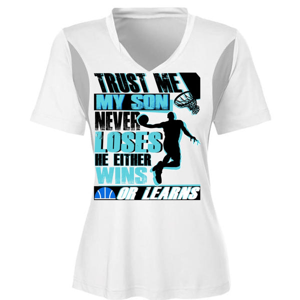 My Son Never Loses T Shirt, He Either Wins Or Learns T Shirt, Cool Shirt (Ladies LS Heather V-Neck)