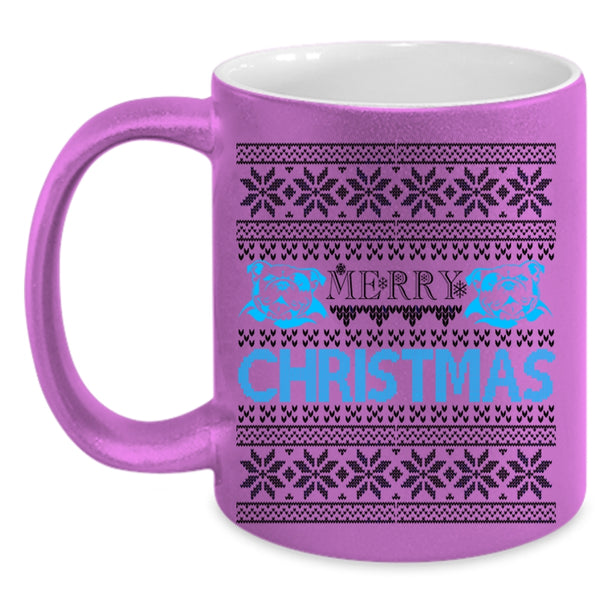 Cute Pit Bull Lovers Coffee Mug, Merry Christmas Accent Mug