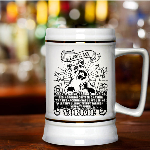 Cute Dogs Beer Stein 22oz, I Love My Yorkie Beer Mug